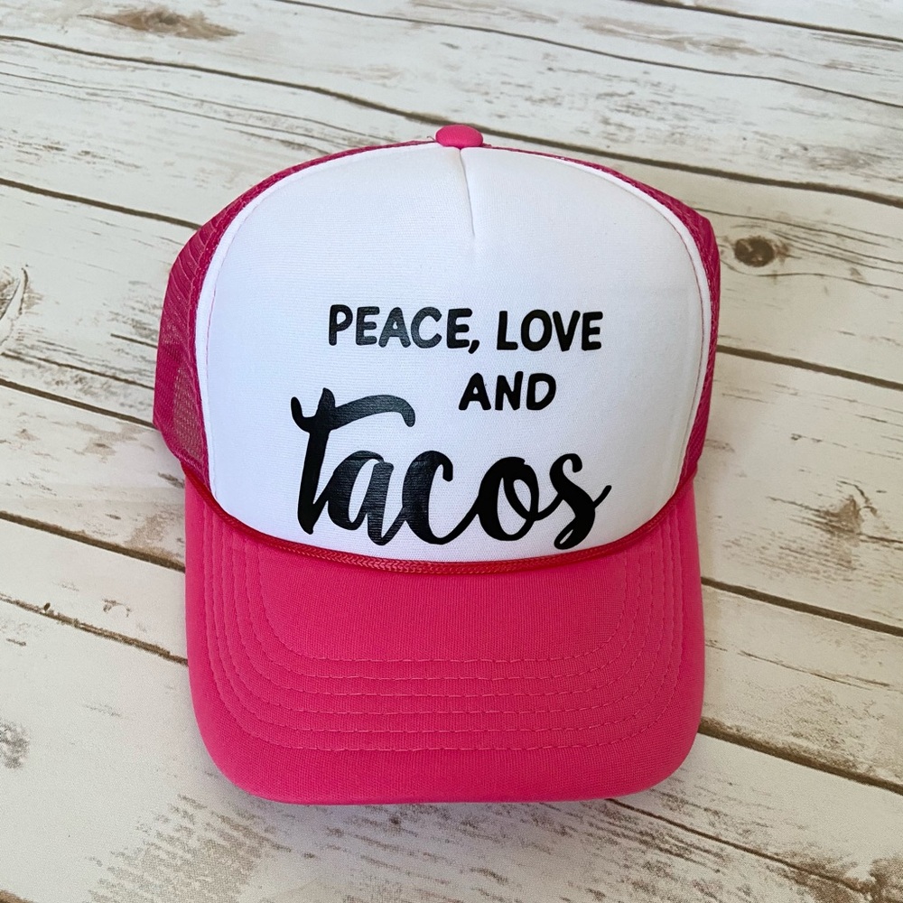 Peace, love & tacos ponytail trucker hat
